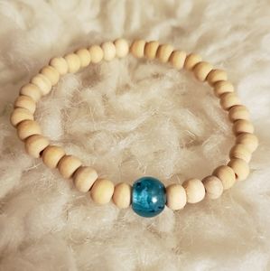 Minimalist Blue & Wooden Beaded Bracelet